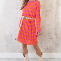 Crochet Strepen Jurk Roze Oranje -Exporteren Dames Glam Winkel Crochet Strepen Jurk Roze Oranje 8 1 586x900 1