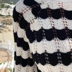 Crochet Strepen Jurk Zwart Ecru -Exporteren Dames Glam Winkel Crochet Strepen Jurk Zwart Ecru 1 586x900 1