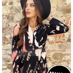 Exclusive Deal Overslag Print Jurk Zwart Beige