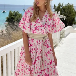 Florence Flower Print Jurk Beige