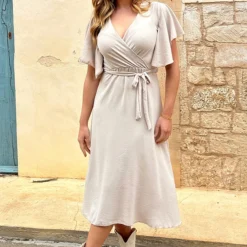 Florence Midi Jurk Beige -Exporteren Dames Glam Winkel Florence Midi Jurk Beige 11 586x900 1