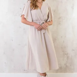 Florence Midi Jurk Beige -Exporteren Dames Glam Winkel Florence Midi Jurk Beige 2 1 586x900 1