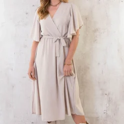 Florence Midi Jurk Beige -Exporteren Dames Glam Winkel Florence Midi Jurk Beige 3 586x900 1