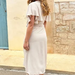 Florence Midi Jurk Beige -Exporteren Dames Glam Winkel Florence Midi Jurk Beige 4 586x900 1