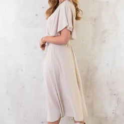 Florence Midi Jurk Beige -Exporteren Dames Glam Winkel Florence Midi Jurk Beige 4 586x900 2