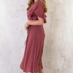 Florence Midi Jurk Dust Roze -Exporteren Dames Glam Winkel Florence Midi Jurk Dust Roze 3 586x900 2