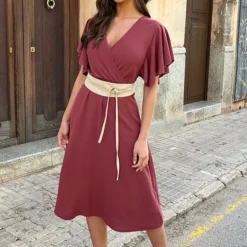 Florence Midi Jurk Dust Roze -Exporteren Dames Glam Winkel Florence Midi Jurk Dust Roze 7 586x900 1