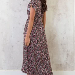 Flower Jurk Midi Koraal -Exporteren Dames Glam Winkel Flower Jurk Midi Koraal 2 586x900 2