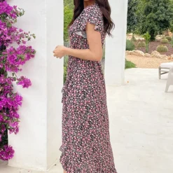 Flower Jurk Midi Koraal -Exporteren Dames Glam Winkel Flower Jurk Midi Koraal 4 586x900 1