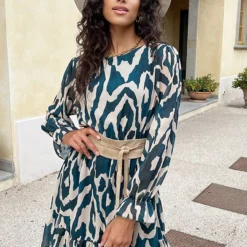 Ruffle Jurk Print Petrol Beige 10 Ruffle Jurk Print Petrol Beige -Exporteren Dames Glam Winkel Foto 01 09 2022 14 00 38 586x900 1