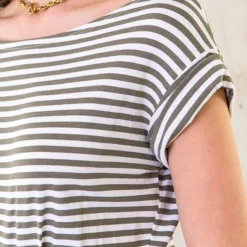 Gestreepte Jurk Groen Wit -Exporteren Dames Glam Winkel Gestreepte Jurk Groen Wit 4 586x900 2