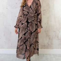 Maxi Jurk Leaves Zwart -Exporteren Dames Glam Winkel IMG9586 586x900 1