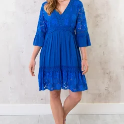 Kanten Jurk Kobalt -Exporteren Dames Glam Winkel Kanten Jurk Kobalt 3 586x900 1