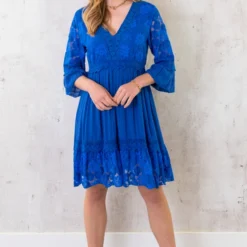 Kanten Jurk Kobalt -Exporteren Dames Glam Winkel Kanten Jurk Kobalt 4 586x900 1