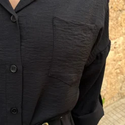 Oversized Blouse Jurk Zwart -Exporteren Dames Glam Winkel Knopen Jurk Zwart 1 586x900 2