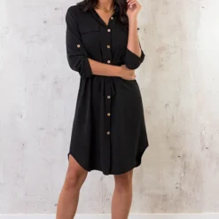 Knopen Jurk Zwart -Exporteren Dames Glam Winkel Knopen Jurk Zwart 2 586x900 2