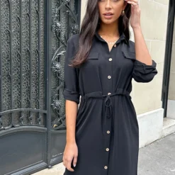 Knopen Jurk Zwart -Exporteren Dames Glam Winkel Knopen Jurk Zwart 4 586x900 1