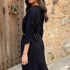 Oversized Blouse Jurk Zwart -Exporteren Dames Glam Winkel Knopen Jurk Zwart 4 586x900 3