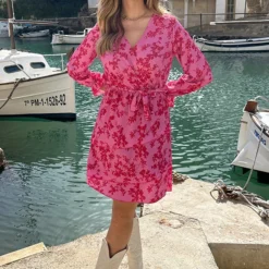 Laagjes Jurk Bloemen Roze Rood -Exporteren Dames Glam Winkel Laagjes Jurk Bloemen Roze Rood 6 586x900 1