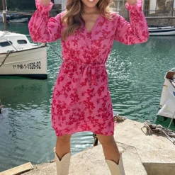 Laagjes Jurk Bloemen Roze Rood -Exporteren Dames Glam Winkel Laagjes Jurk Bloemen Roze Rood 7 586x900 1