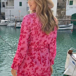 Laagjes Jurk Bloemen Roze Rood -Exporteren Dames Glam Winkel Laagjes Jurk Bloemen Roze Rood 8 586x900 1