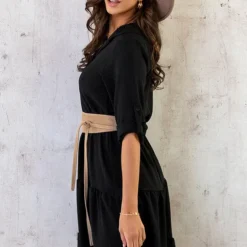 Laagjes Knopen Jurk Zwart -Exporteren Dames Glam Winkel Laagjes Knopen Jurk Zwart 5 586x900 1