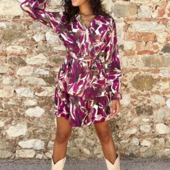 Laagjes Print Jurk Magenta 9 Laagjes Print Jurk Magenta -Exporteren Dames Glam Winkel Laagjes Print Jurk Magenta 2 586x900 1