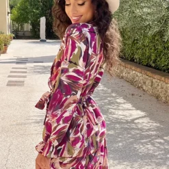 Laagjes Print Jurk Magenta 8 Laagjes Print Jurk Magenta -Exporteren Dames Glam Winkel Laagjes Print Jurk Magenta 5 586x900 1