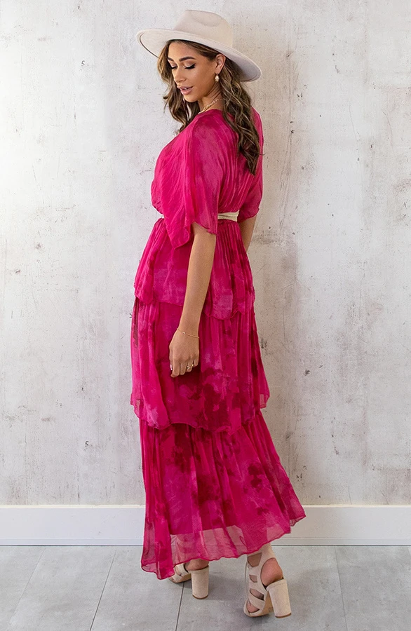 Limited Zijde Maxi Jurk Fuchsia 5 Limited Zijde Maxi Jurk Fuchsia - Afbeelding 5