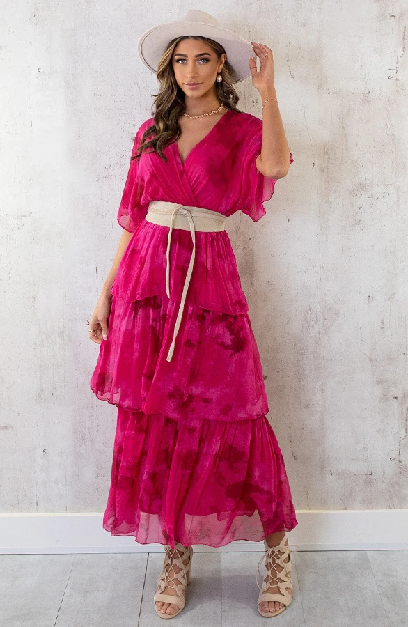 Limited Zijde Maxi Jurk Fuchsia 2 Limited Zijde Maxi Jurk Fuchsia - Afbeelding 2