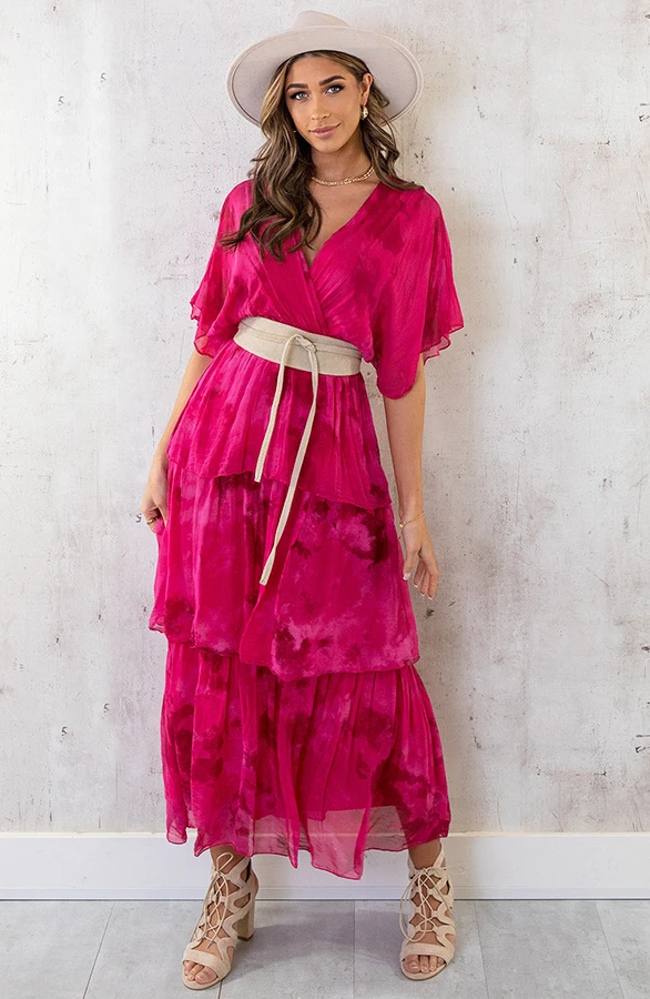 Limited Zijde Maxi Jurk Fuchsia 1 Limited Zijde Maxi Jurk Fuchsia