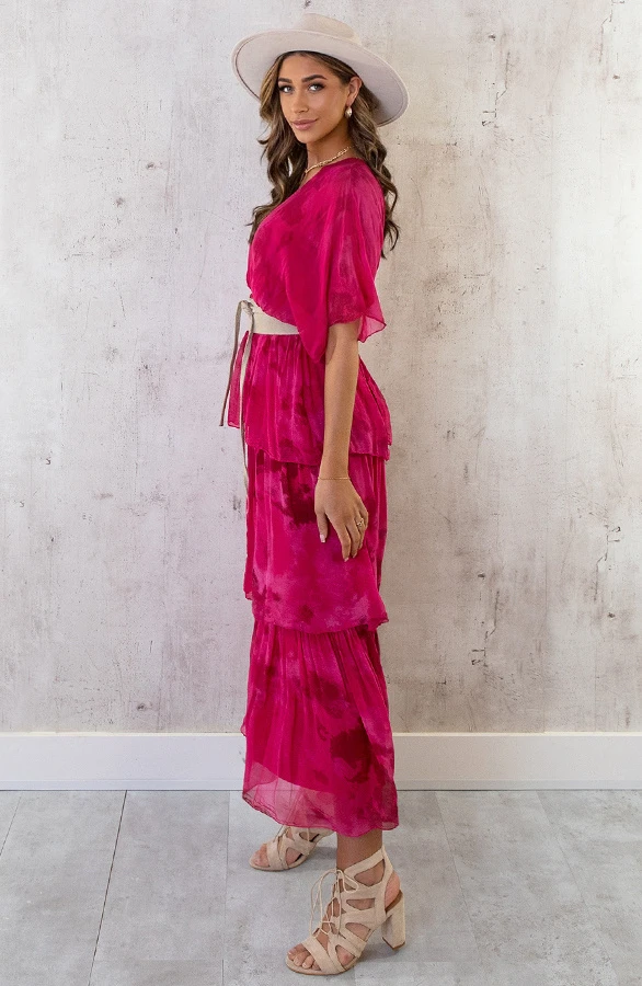 Limited Zijde Maxi Jurk Fuchsia 4 Limited Zijde Maxi Jurk Fuchsia - Afbeelding 4