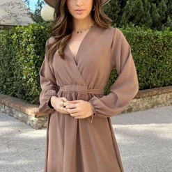 Londen Jurk Taupe -Exporteren Dames Glam Winkel Londen Jurk Taupe 6 586x900 2