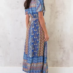 Maxi Print Jurk Toscane Kobalt -Exporteren Dames Glam Winkel Maxi African Print Jurk Kobalt 3 586x900 1