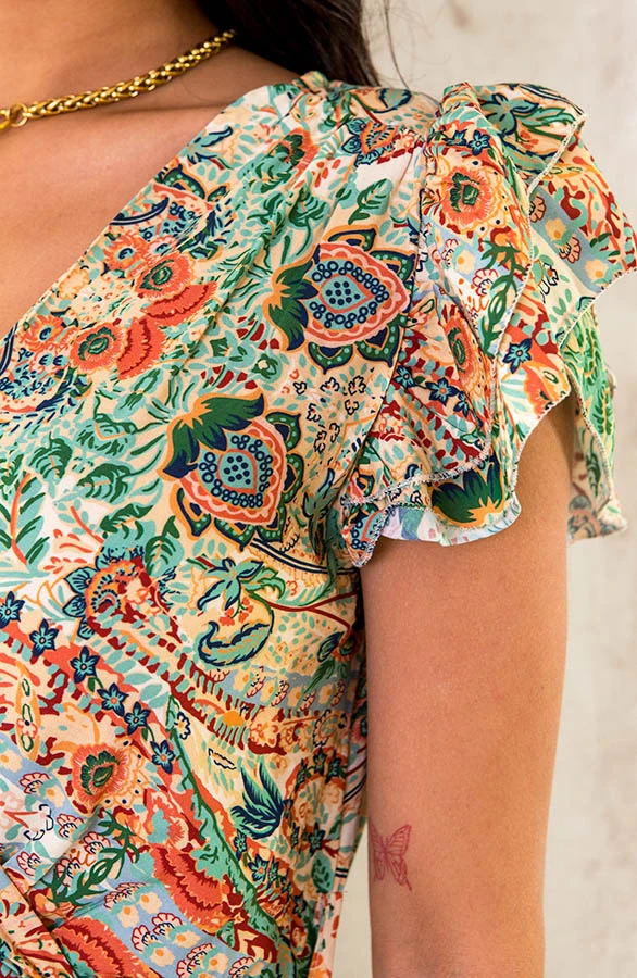 Maxi Jurk Colorful Print Beige 5 Maxi Jurk Colorful Print Beige - Afbeelding 5