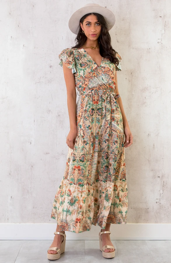 Maxi Jurk Colorful Print Beige 4 Maxi Jurk Colorful Print Beige - Afbeelding 4