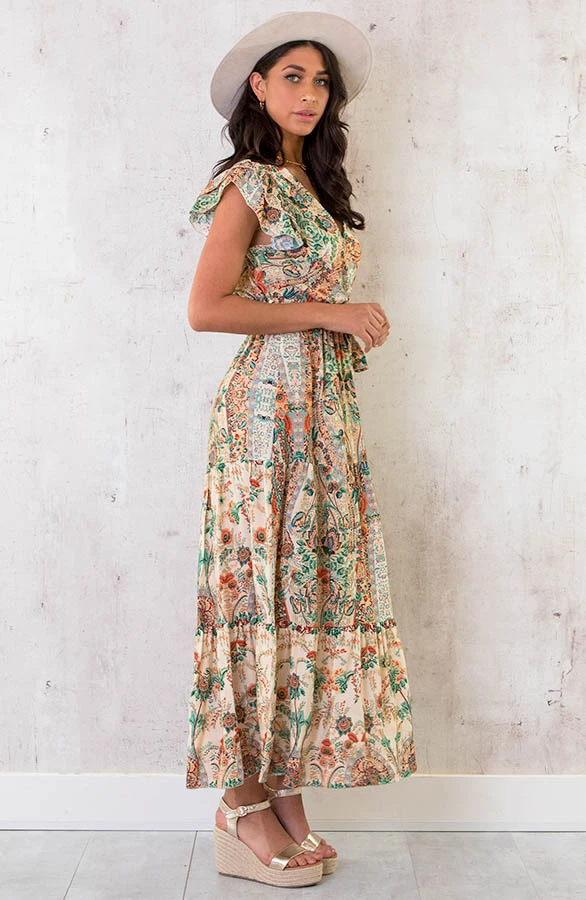 Maxi Jurk Colorful Print Beige 2 Maxi Jurk Colorful Print Beige - Afbeelding 2