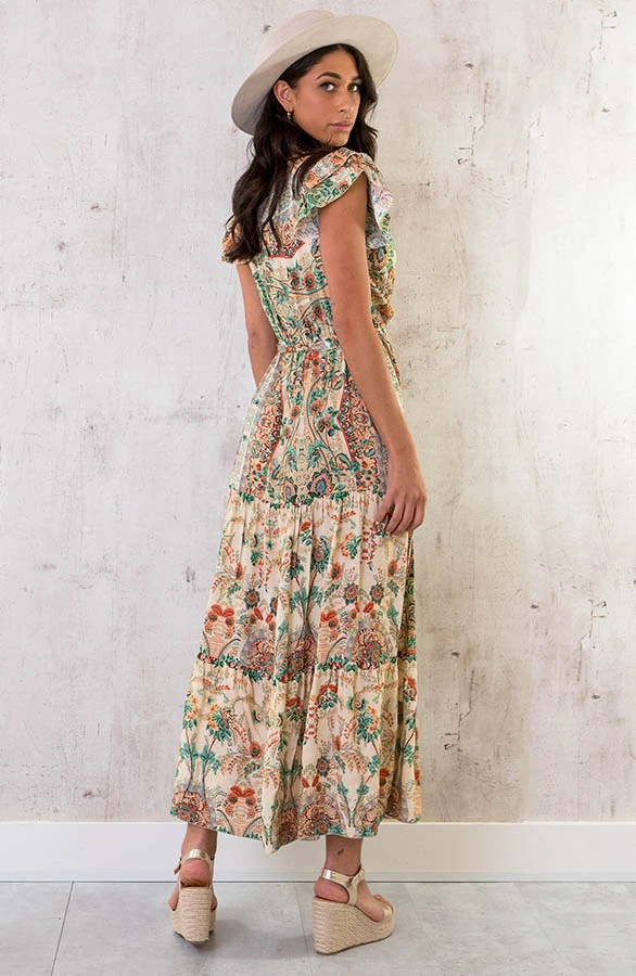 Maxi Jurk Colorful Print Beige 3 Maxi Jurk Colorful Print Beige - Afbeelding 3