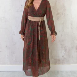 Maxi Jurk Leaves Army 14 Maxi Jurk Leaves Army -Exporteren Dames Glam Winkel Maxi Jurk Leaves Army 6 586x900 1
