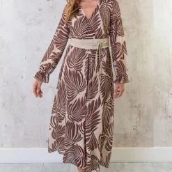 Maxi Jurk Leaves Beige -Exporteren Dames Glam Winkel Maxi Jurk Leaves Beige 2 586x900 1