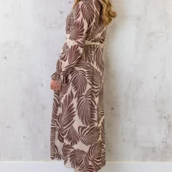 Maxi Jurk Leaves Beige -Exporteren Dames Glam Winkel Maxi Jurk Leaves Beige 5 586x900 1
