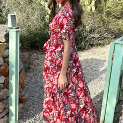 Maxi Jurk Leaves Rood Groen 7 Maxi Jurk Leaves Rood Groen -Exporteren Dames Glam Winkel Maxi Jurk Leaves Rood 1 586x900 1