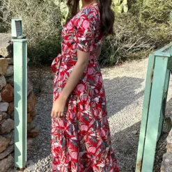 Maxi Jurk Leaves Rood Groen 8 Maxi Jurk Leaves Rood Groen -Exporteren Dames Glam Winkel Maxi Jurk Leaves Rood 4 586x900 1