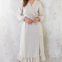 Maxi Jurk Split Beige -Exporteren Dames Glam Winkel Maxi Jurk Split Beige 2 586x900 2