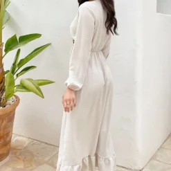 Maxi Jurk Split Beige -Exporteren Dames Glam Winkel Maxi Jurk Split Beige 3 586x900 2