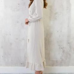 Maxi Jurk Split Beige -Exporteren Dames Glam Winkel Maxi Jurk Split Beige 4 586x900 2