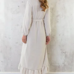 Maxi Jurk Split Beige -Exporteren Dames Glam Winkel Maxi Jurk Split Beige 586x900 1