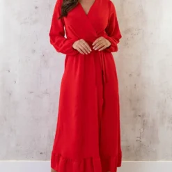 Maxi Jurk Split Rood -Exporteren Dames Glam Winkel Maxi Jurk Split Rood 6 586x900 1