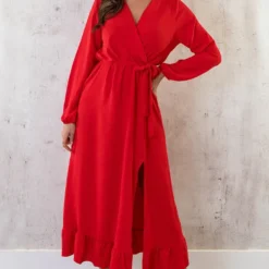 Maxi Jurk Split Rood -Exporteren Dames Glam Winkel Maxi Jurk Split Rood 7 586x900 1