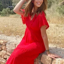 Maxi Kanten Jurk Rood